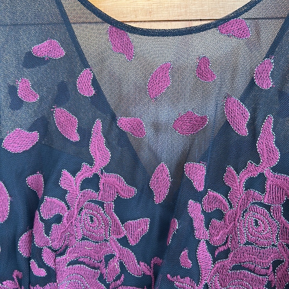 BCBGMaxAzria Black Dress with Burgundy Floral Embroidery - Picture 3 of 6